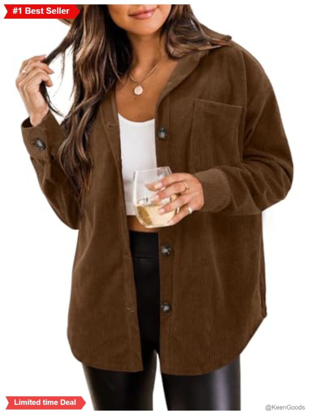 Womens Plus Size Corduroy Button Down Shacket Long Sleeve Blouse Jacket